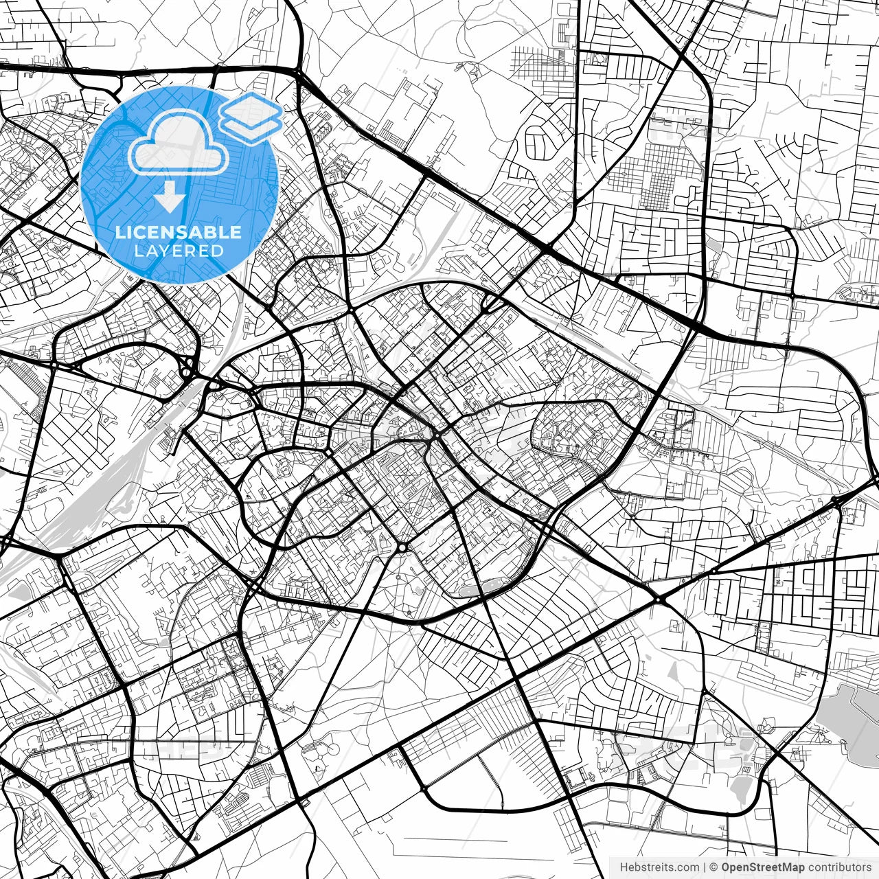 Layered PDF map of Białystok, Podlaskie, Poland