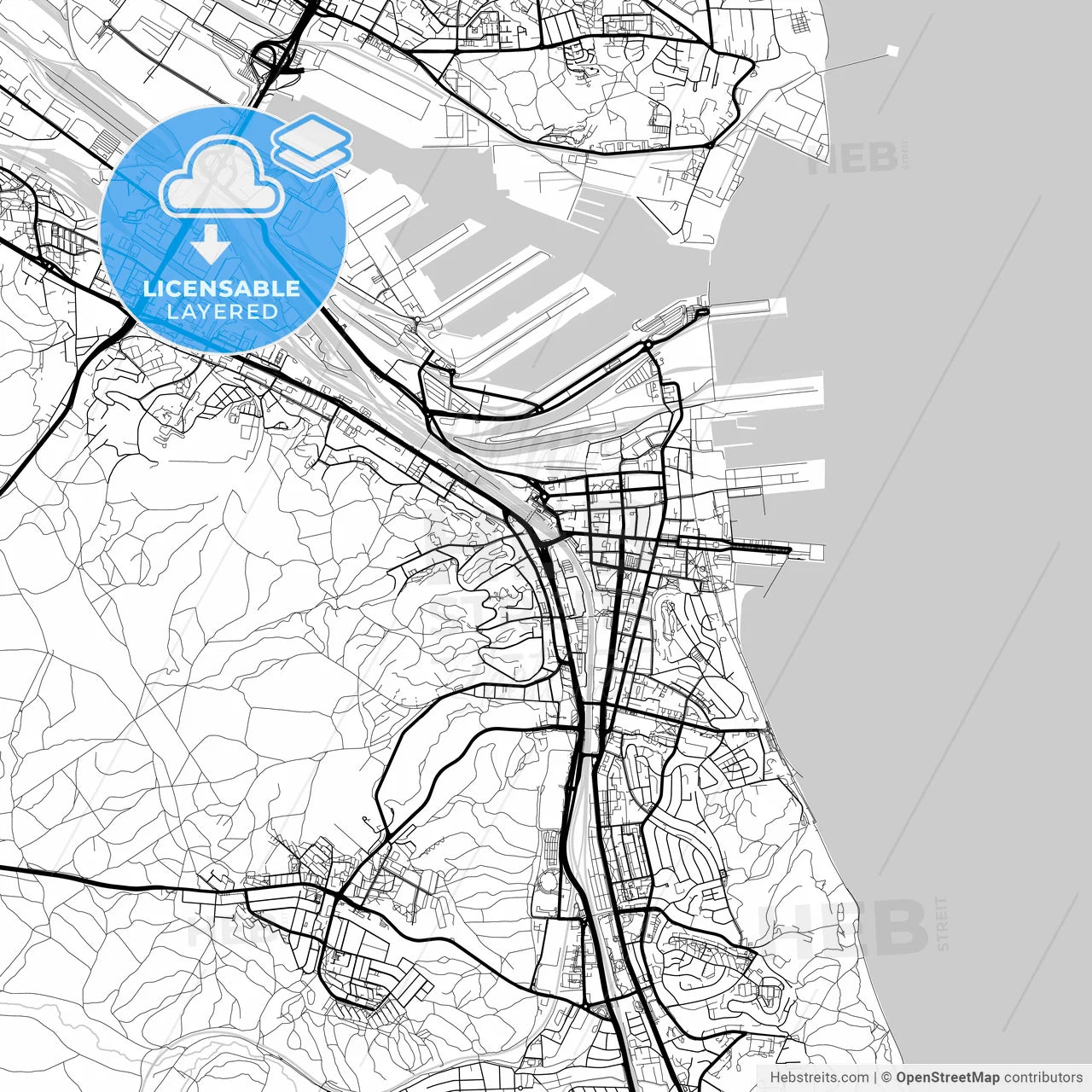 Layered PDF map of Gdynia, Pomeranian, Poland