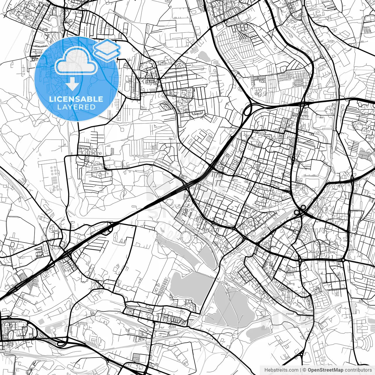 Layered PDF map of Sosnowiec, Silesian, Poland