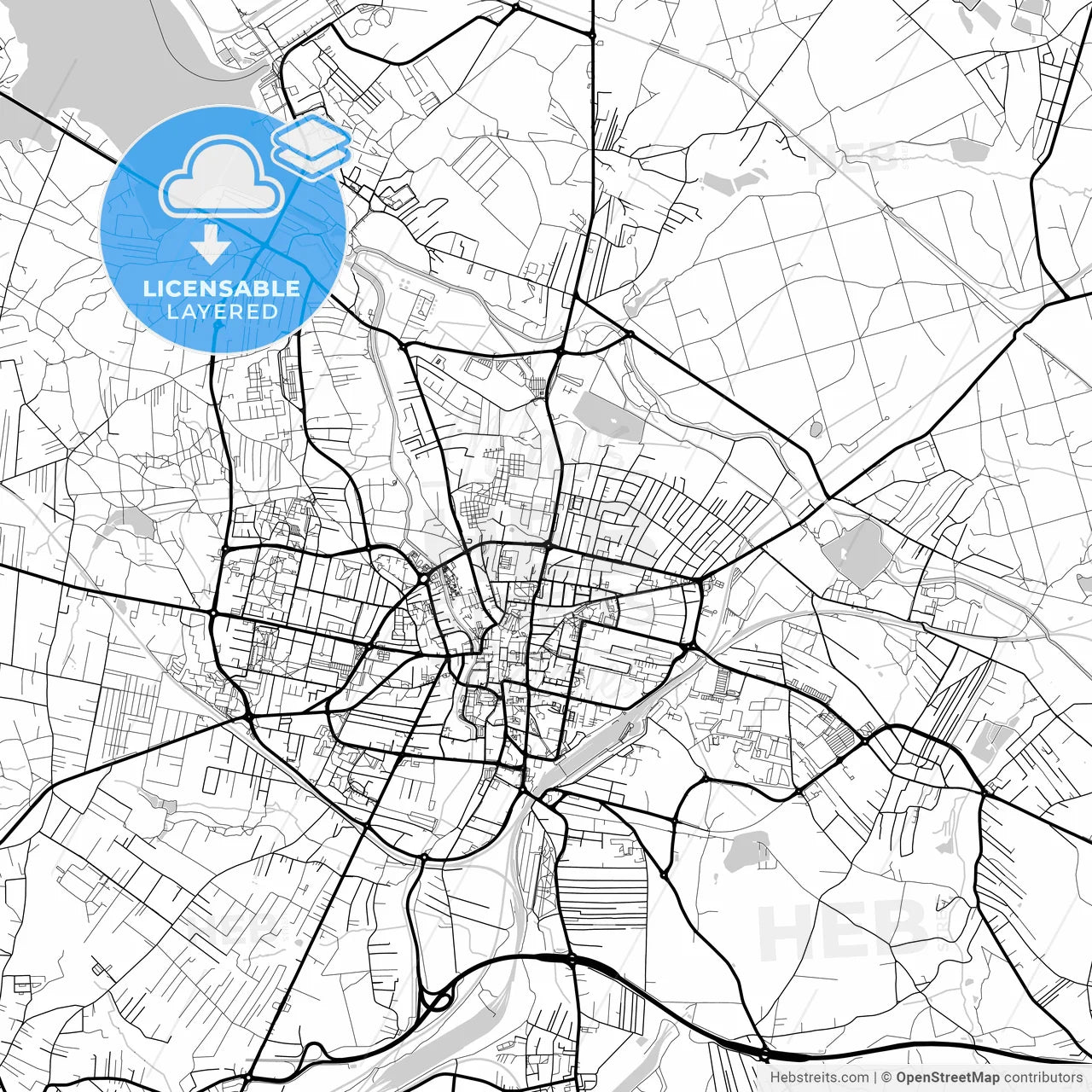 Layered PDF map of Rybnik, Silesian, Poland