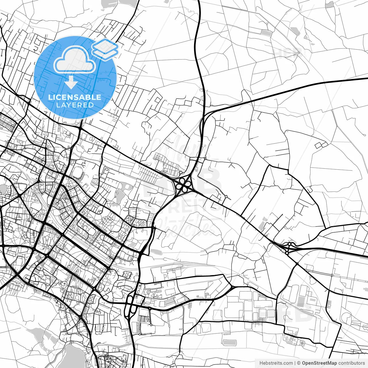 Layered PDF map of Tychy, Silesian, Poland