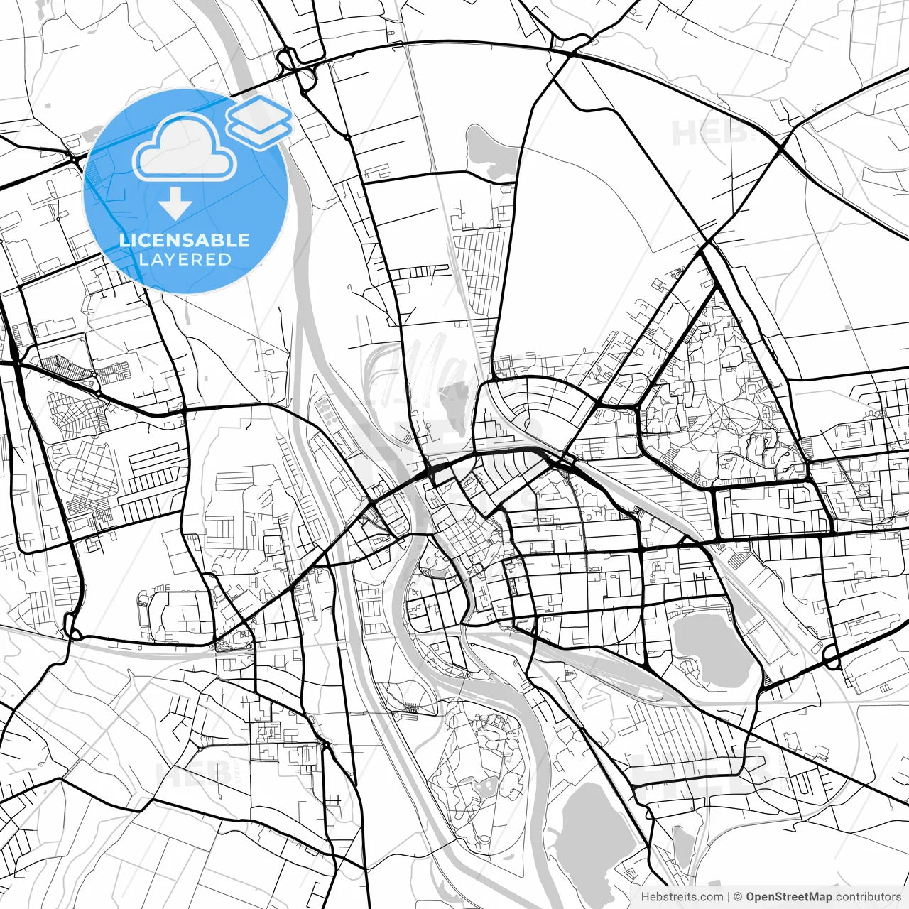 Layered PDF map of Opole, Opole, Poland