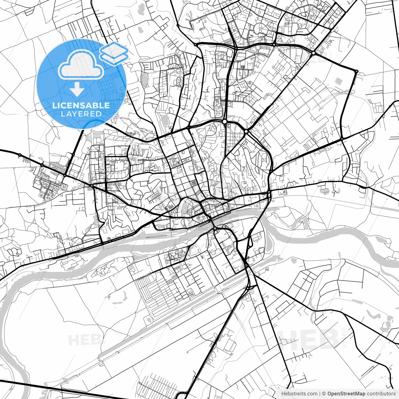 Layered PDF map of Gorzów Wielkopolski, Lubusz, Poland
