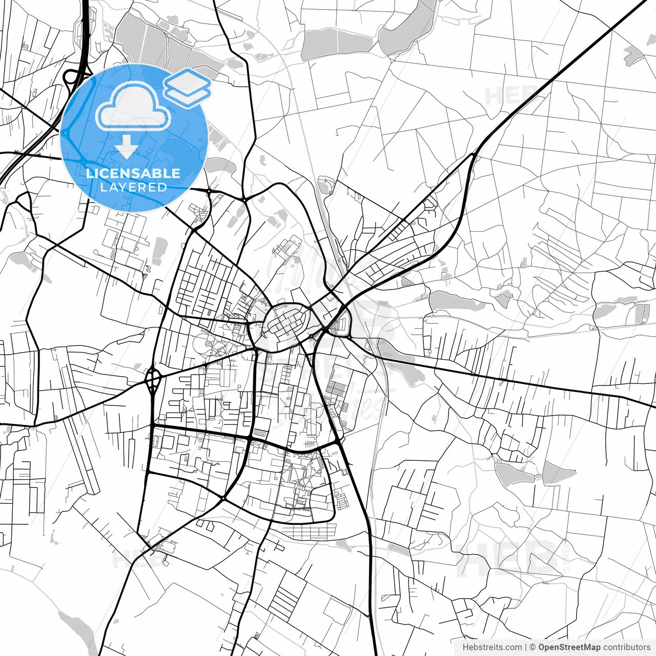 Layered PDF map of Żory, Silesian, Poland