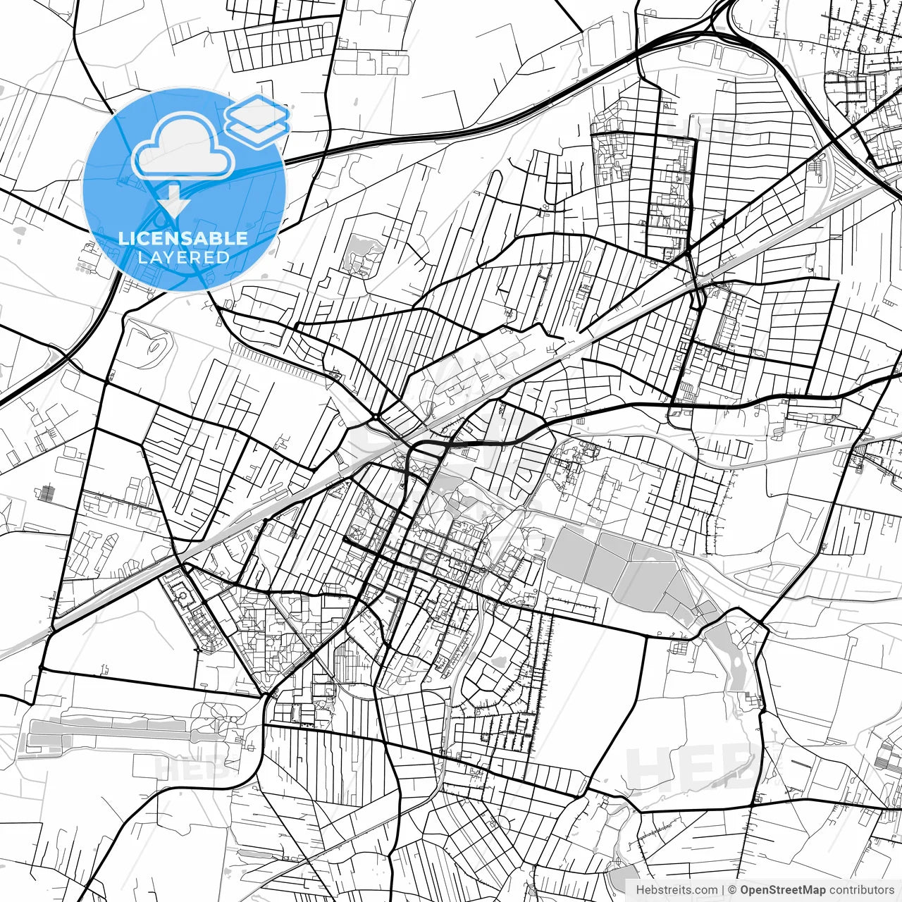 Layered PDF map of Pruszków, Masovian, Poland