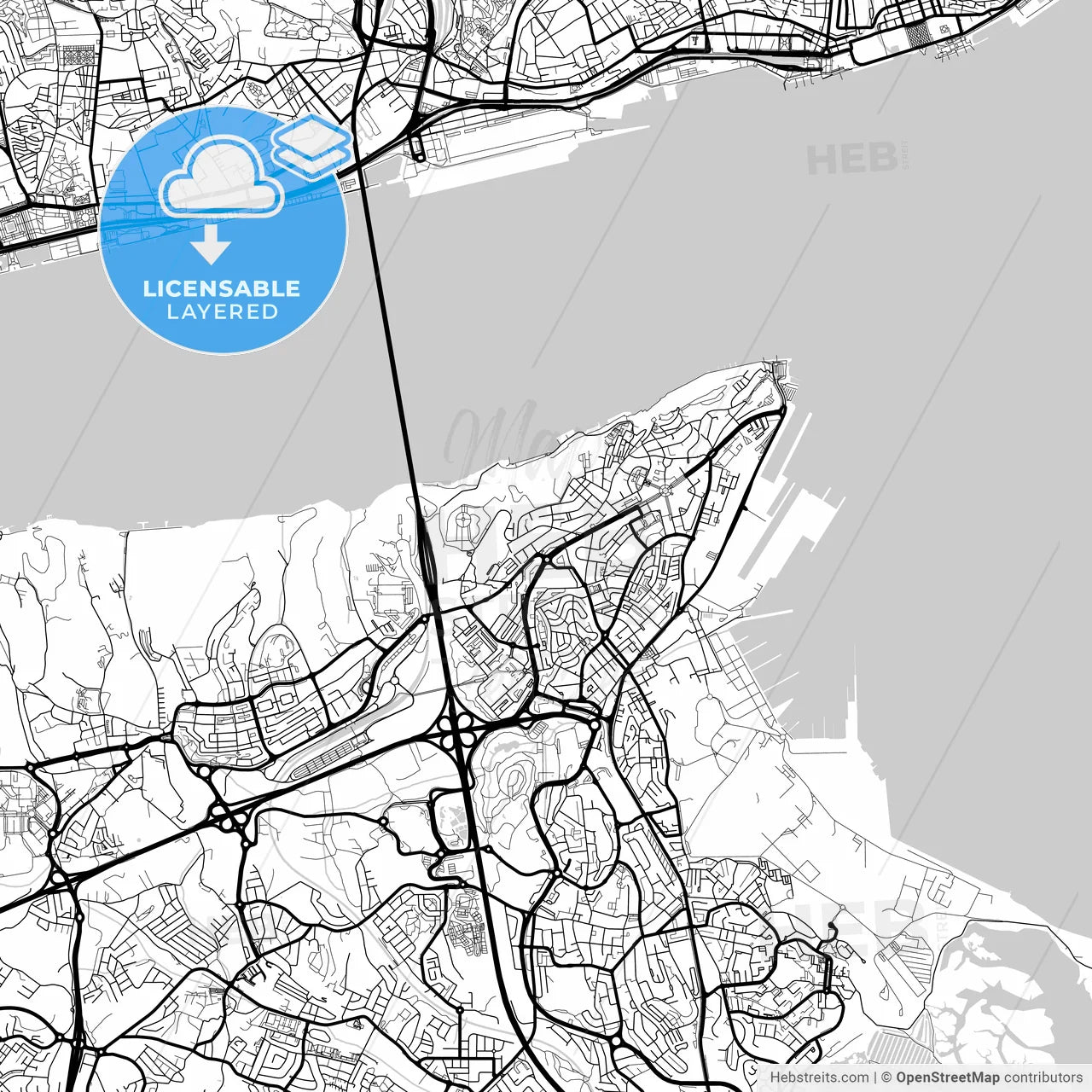 Layered PDF map of Almada, Setúbal, Portugal
