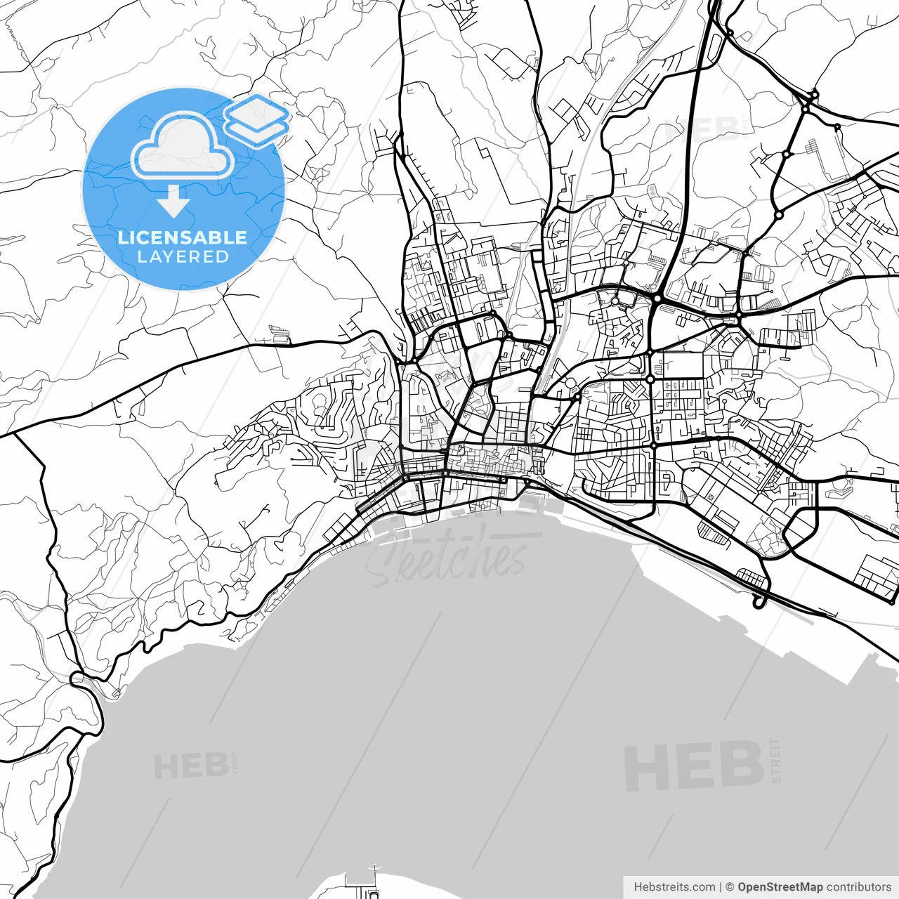 Layered PDF map of Setúbal, Setúbal, Portugal