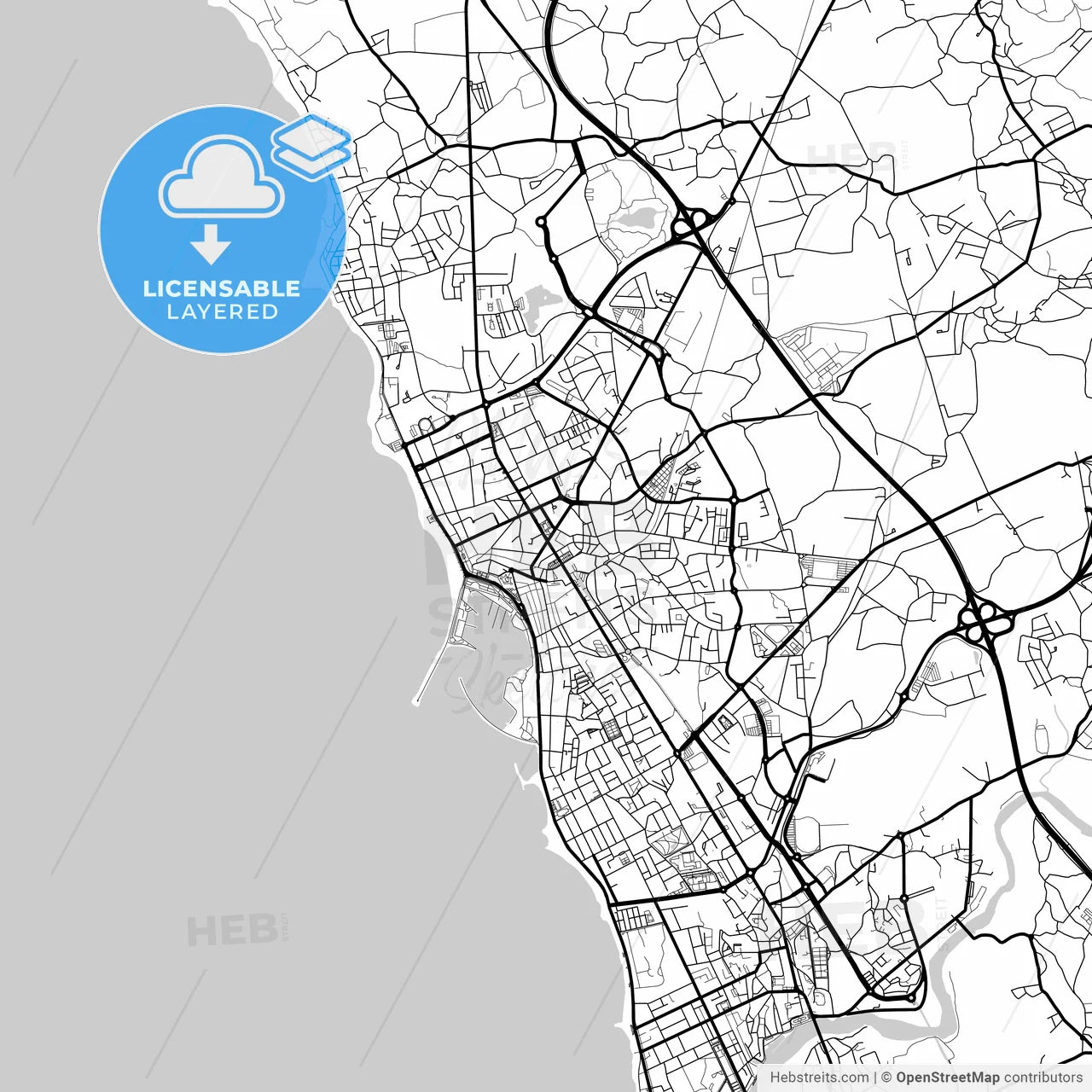 Layered PDF map of Póvoa de Varzim, Porto, Portugal