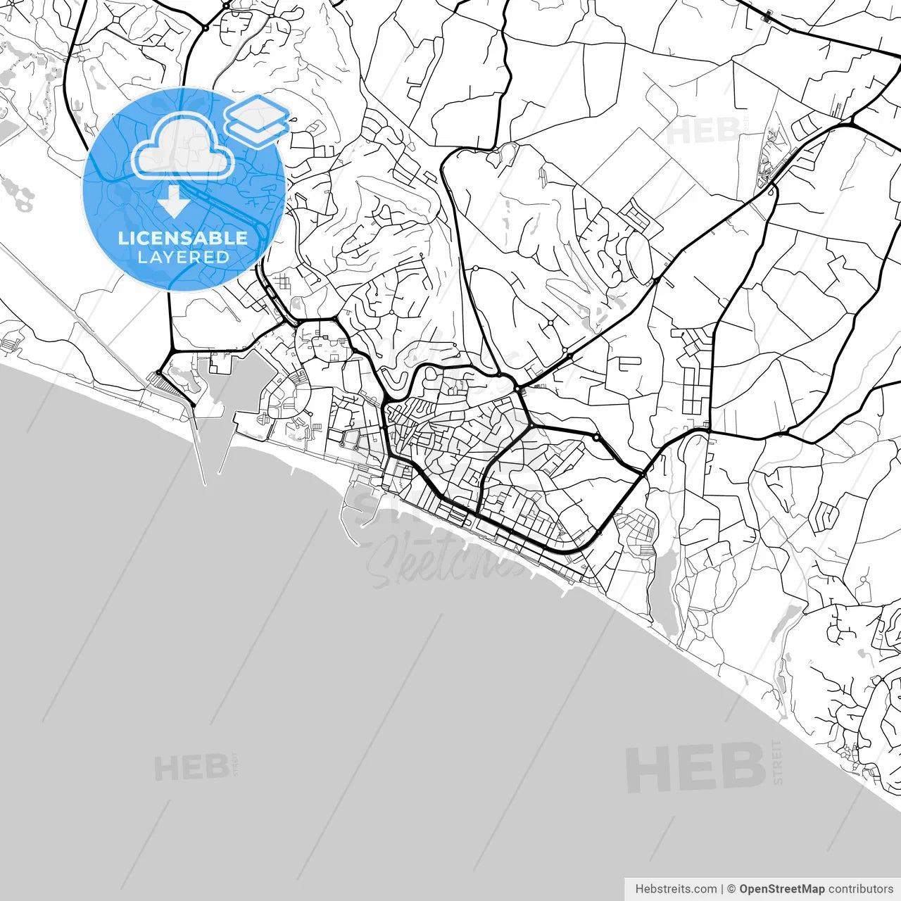 Layered PDF map of Quarteira, Faro, Portugal