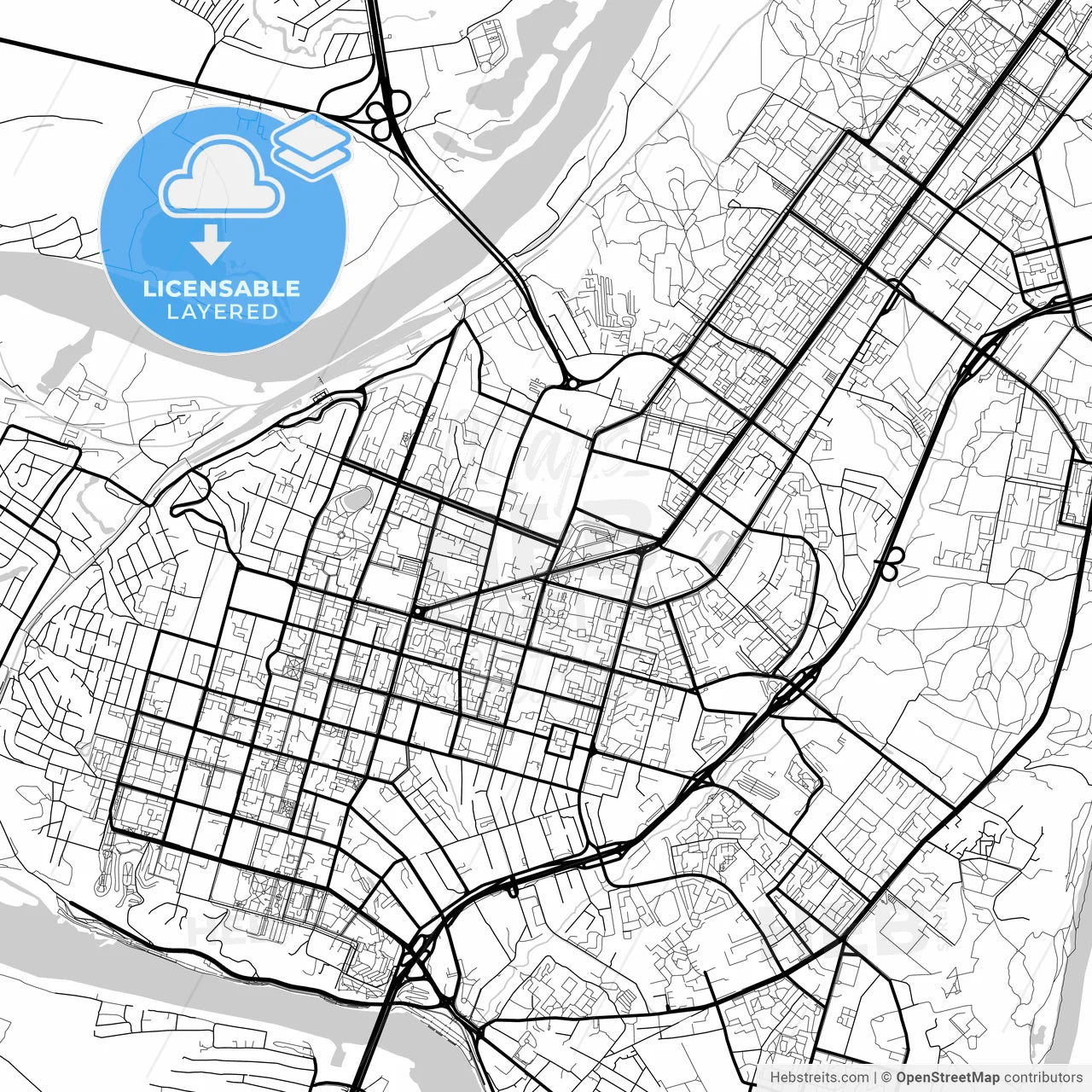 Layered PDF map of Ufa, Republic of Bashkortostan, Russia