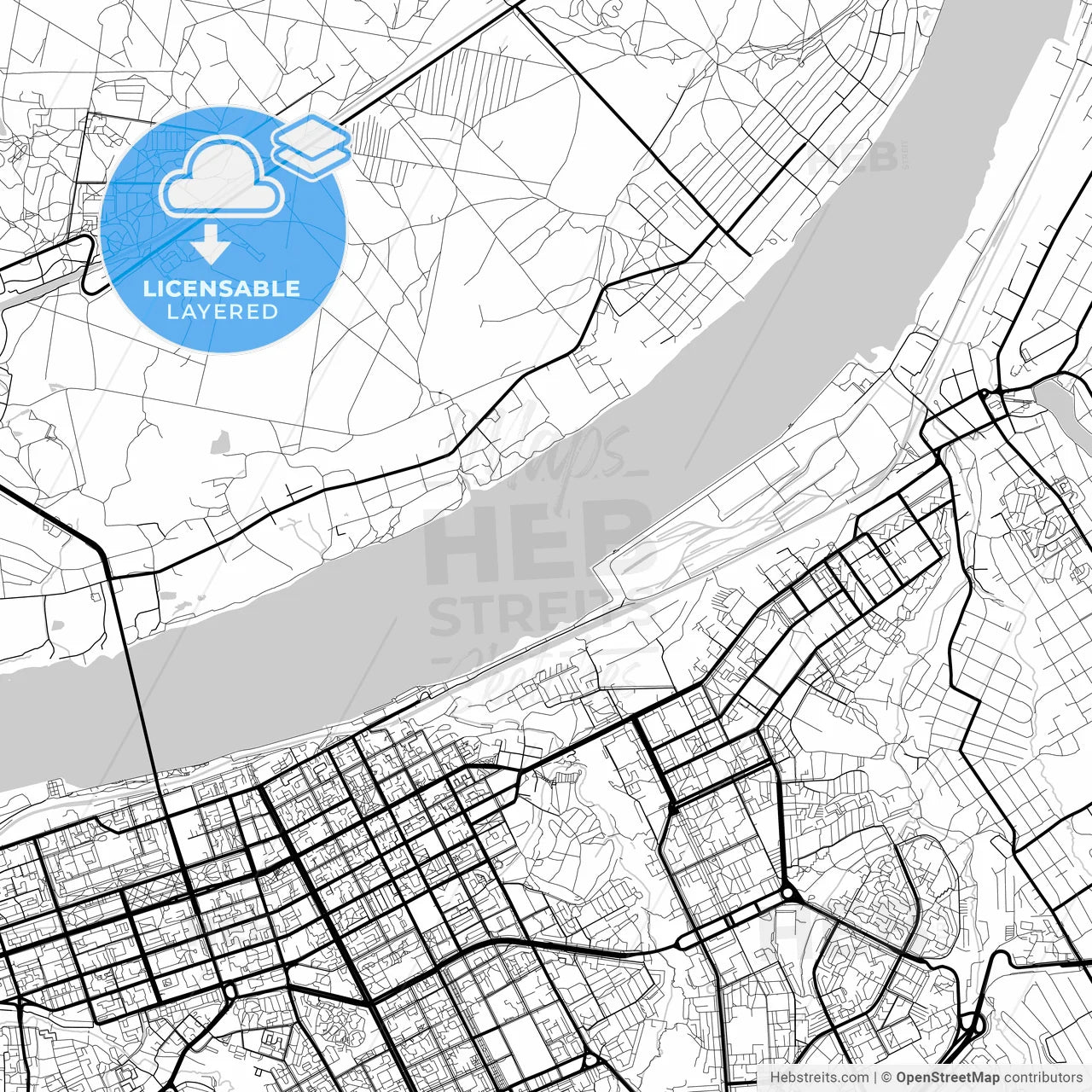 Layered PDF map of Perm, Perm Krai, Russia
