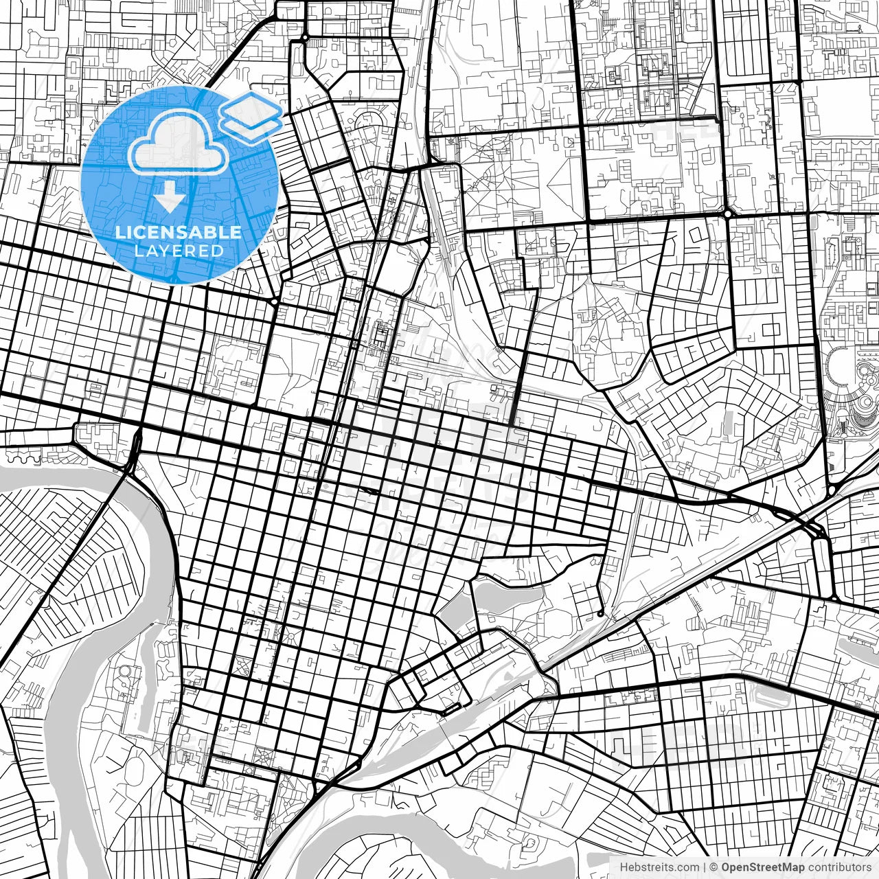 Layered PDF map of Krasnodar, Krasnodar Krai, Russia