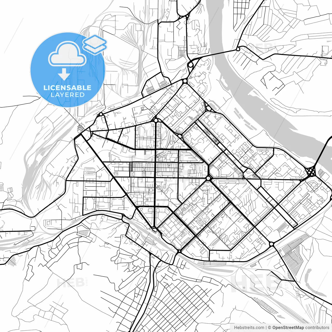 Layered PDF map of Novokuznetsk, Kemerovo Oblast, Russia
