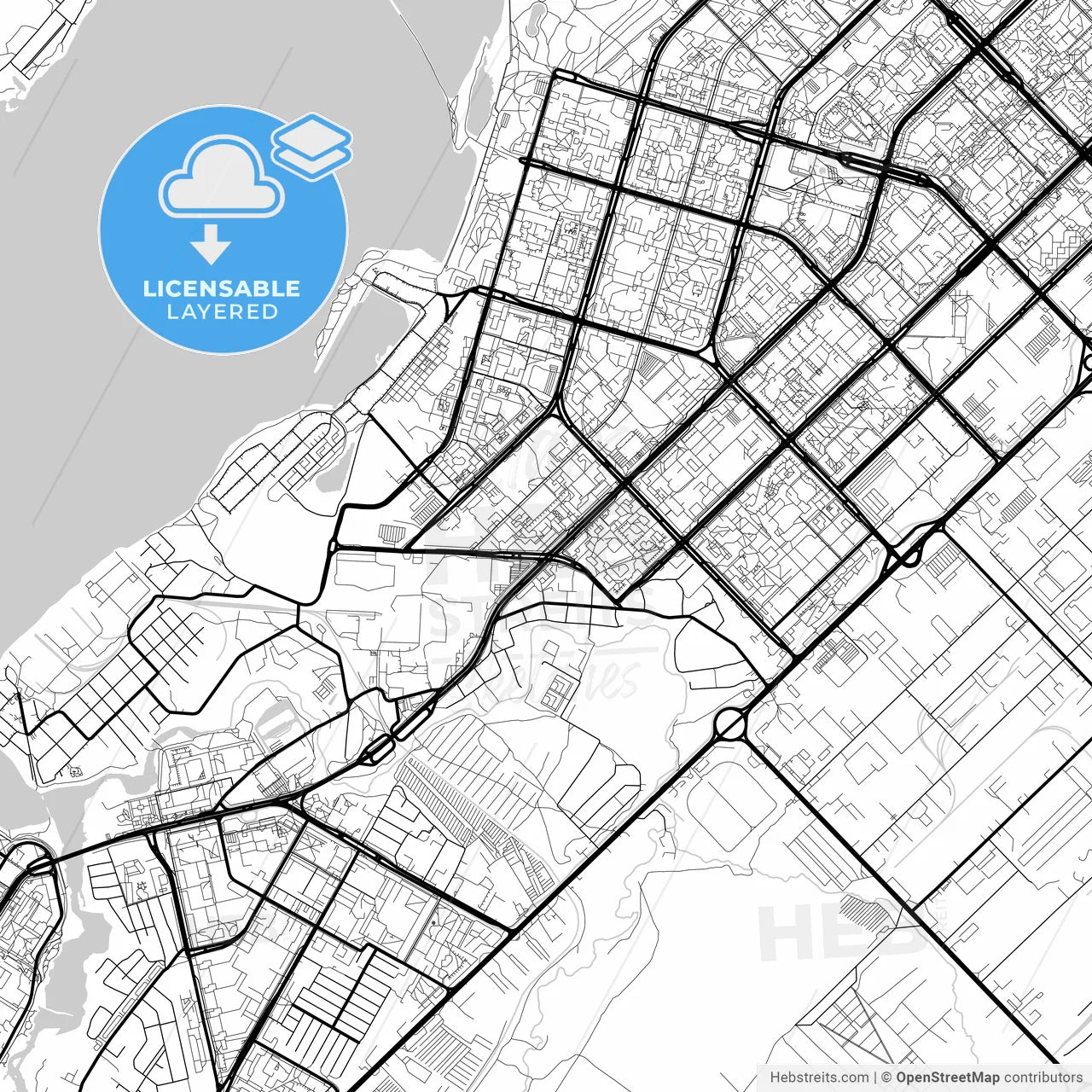 Layered PDF map of Naberezhnye Chelny, Republic of Tatarstan, Russia
