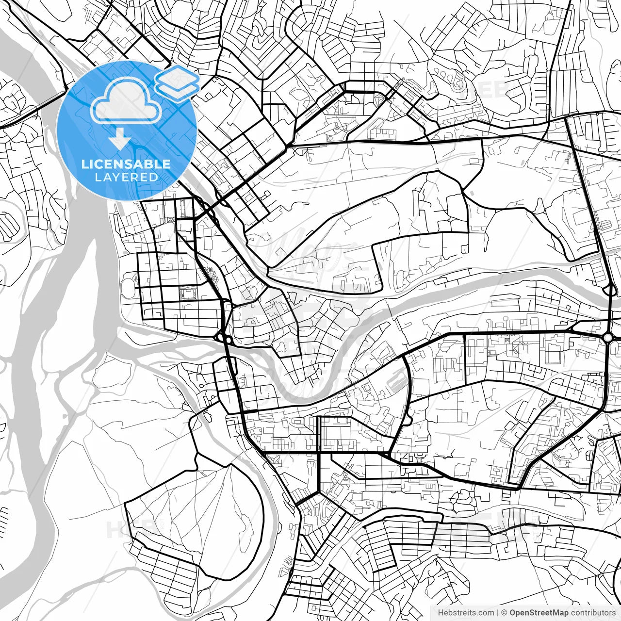 Layered PDF map of Ulan-Ude, Republic of Buryatia, Russia