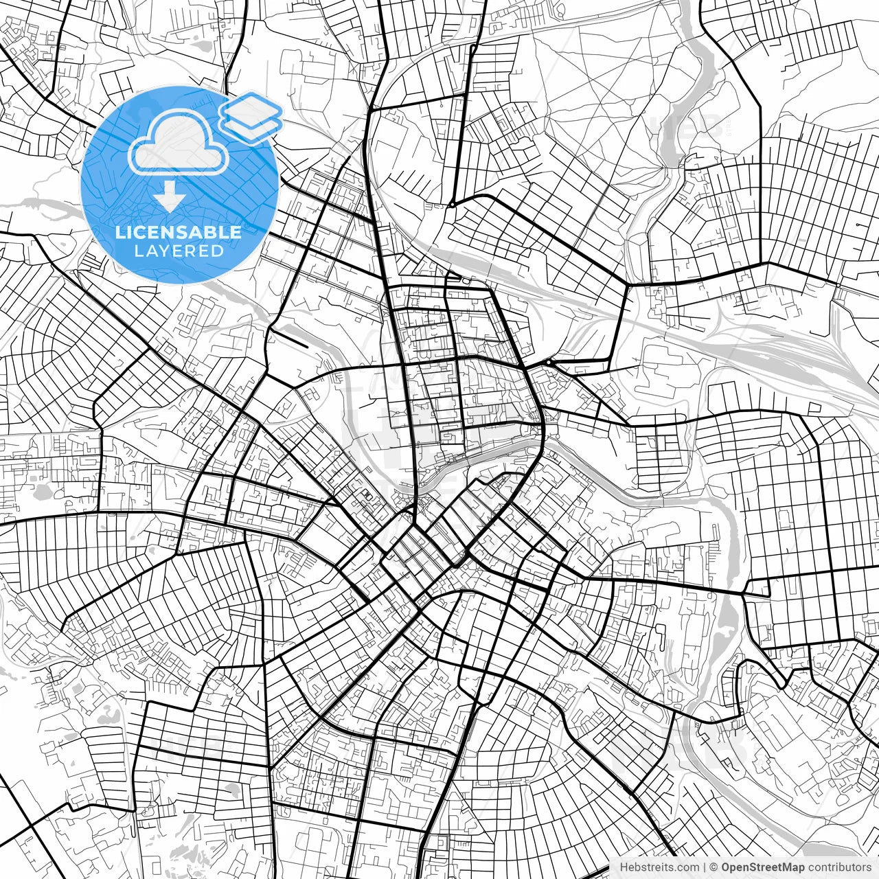 Layered PDF map of Ivanovo, Ivanovo Oblast, Russia
