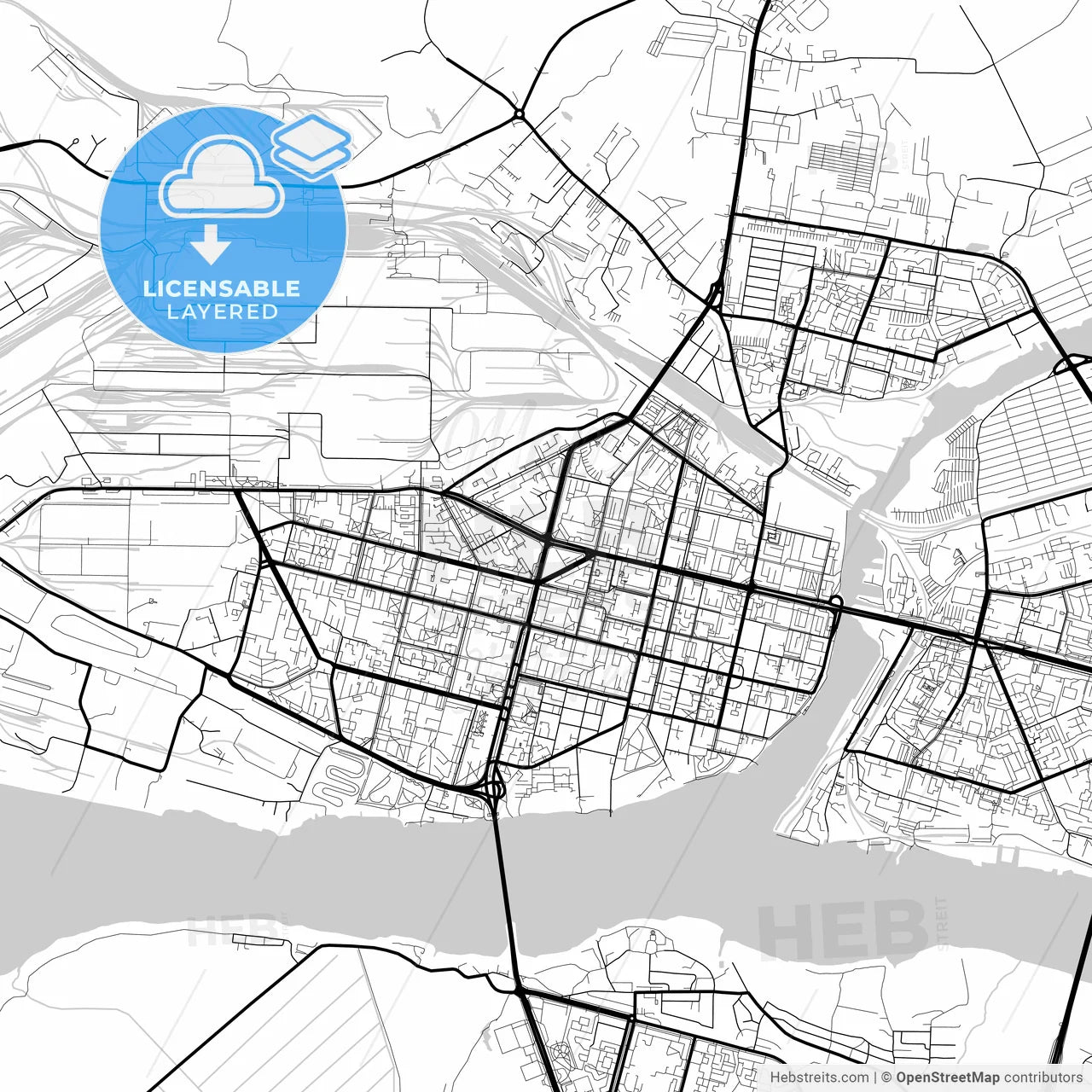 Layered PDF map of Cherepovets, Vologda Oblast, Russia