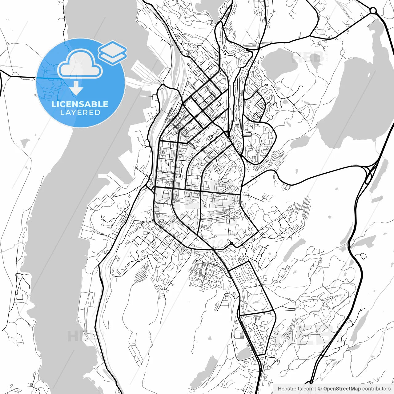 Layered PDF map of Murmansk, Murmansk Oblast, Russia