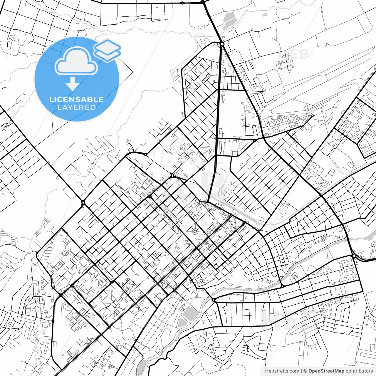 Layered PDF map of Nalchik, Kabardino-Balkar Republic, Russia