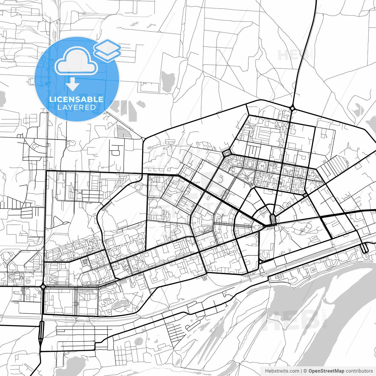Layered PDF map of Dzerzhinsk, Nizhny Novgorod Oblast, Russia
