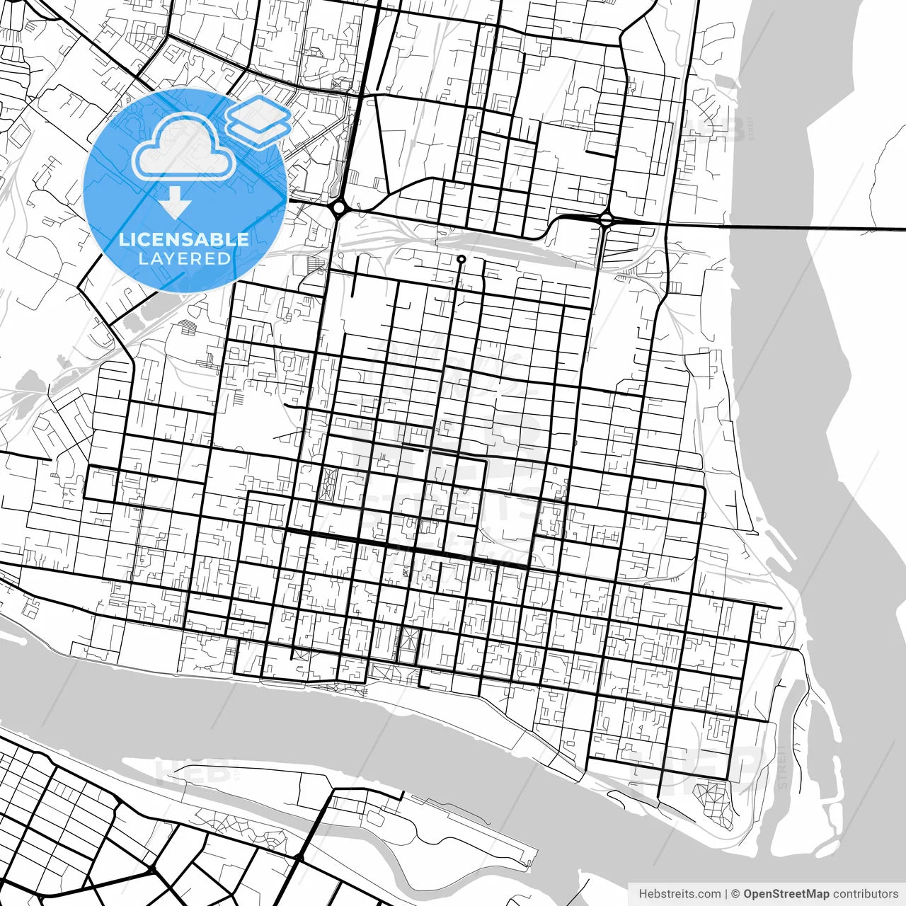 Layered PDF map of Blagoveshchensk, Amur Oblast, Russia