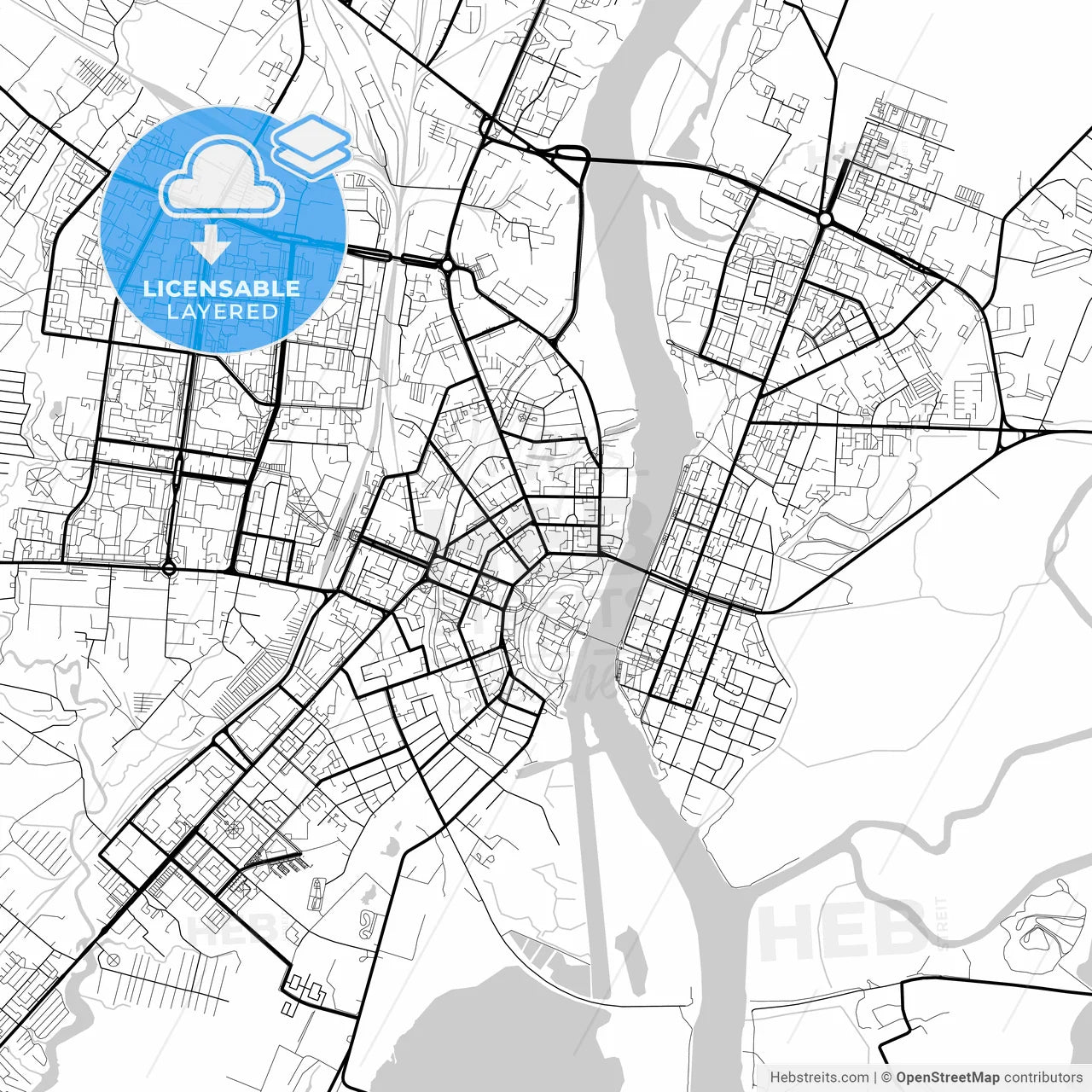 Layered PDF map of Veliky Novgorod, Novgorod Oblast, Russia