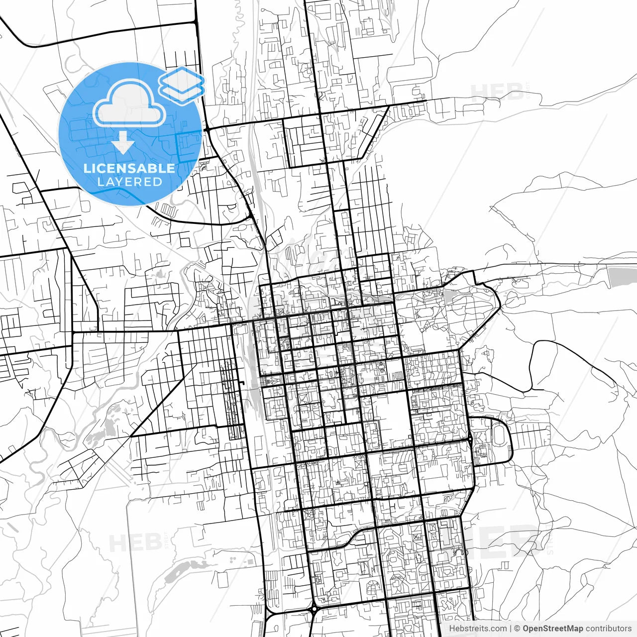 Layered PDF map of Yuzhno-Sakhalinsk, Sakhalin Oblast, Russia