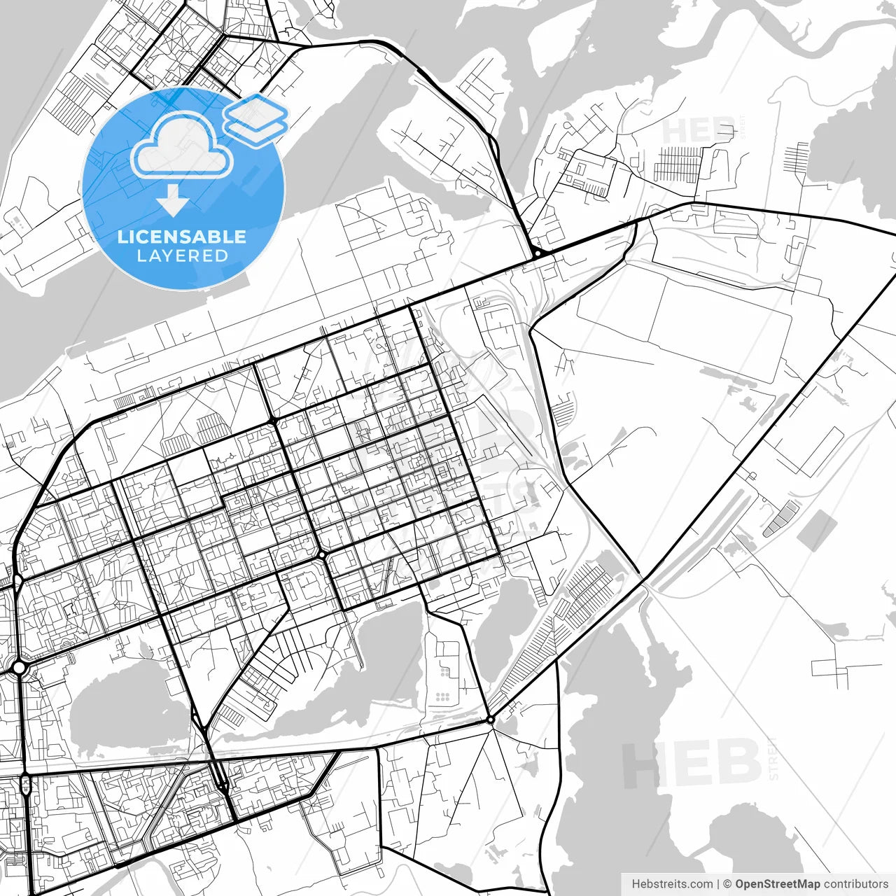 Layered PDF map of Severodvinsk, Arkhangelsk Oblast, Russia