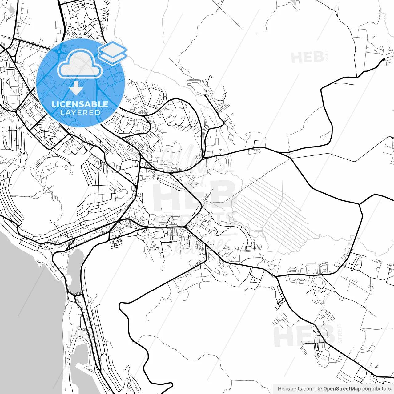 Layered PDF map of Petropavlovsk-Kamchatsky, Kamchatka Krai, Russia