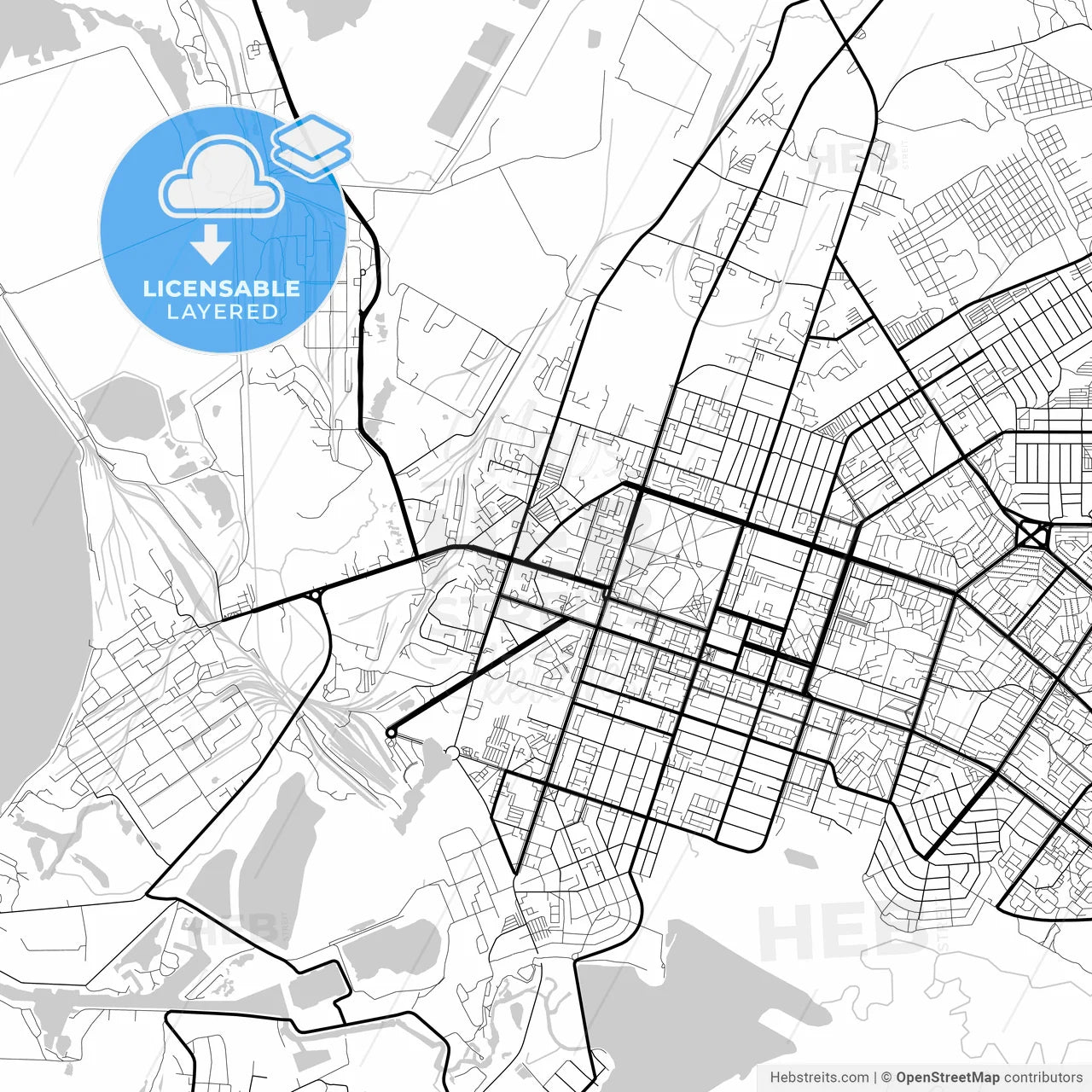 Layered PDF map of Berezniki, Perm Krai, Russia