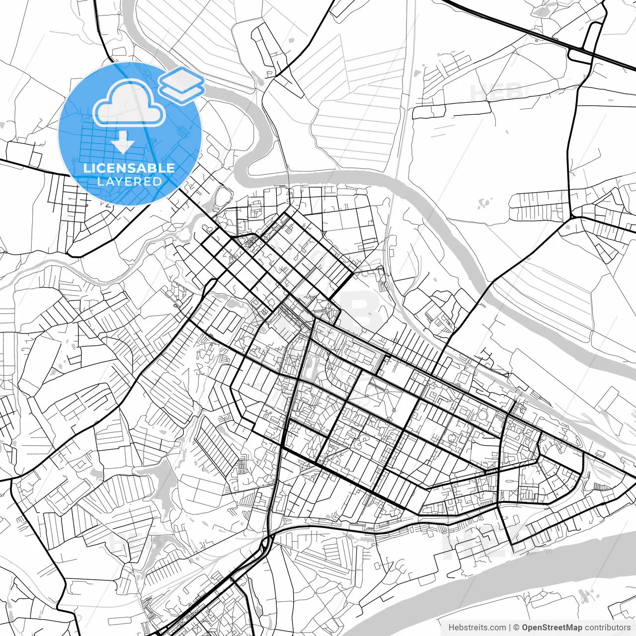 Layered PDF map of Kolomna, Moscow Oblast, Russia