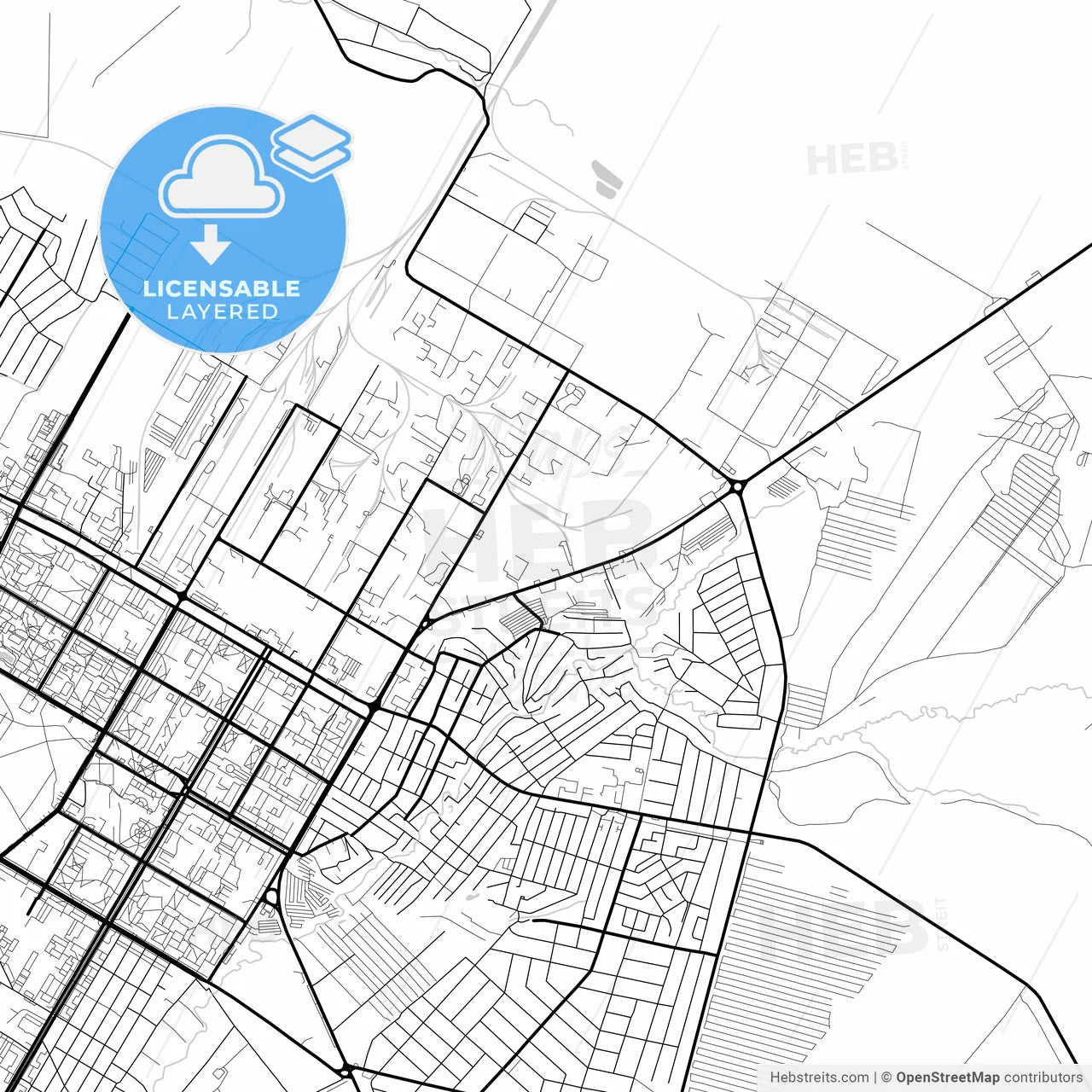Layered PDF map of Neftekamsk, Republic of Bashkortostan, Russia