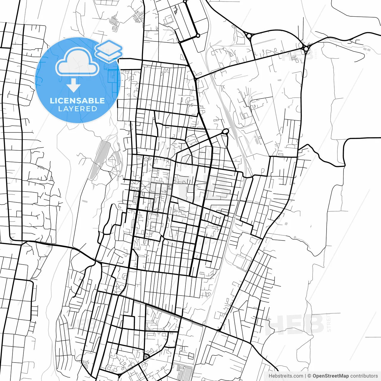 Layered PDF map of Cherkessk, Karachay-Cherkess Republic, Russia