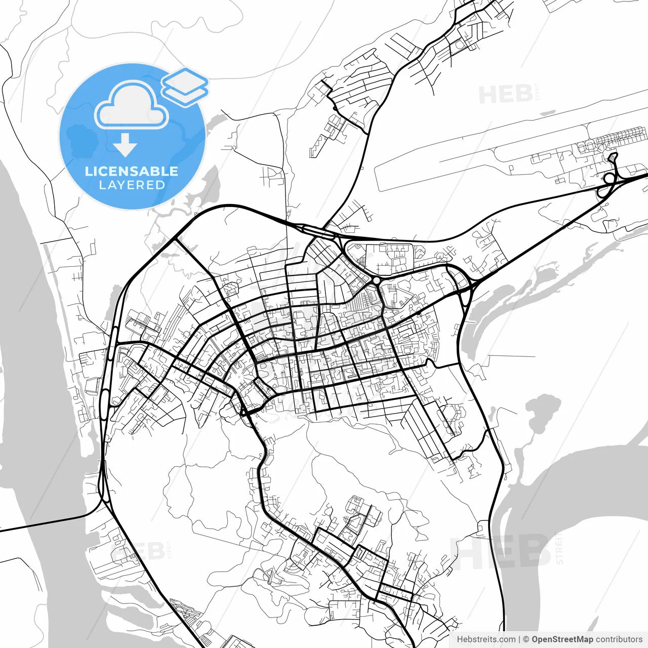 Layered PDF map of Khanty-Mansiysk, Khanty-Mansi Autonomous Okrug-Yugra, Russia