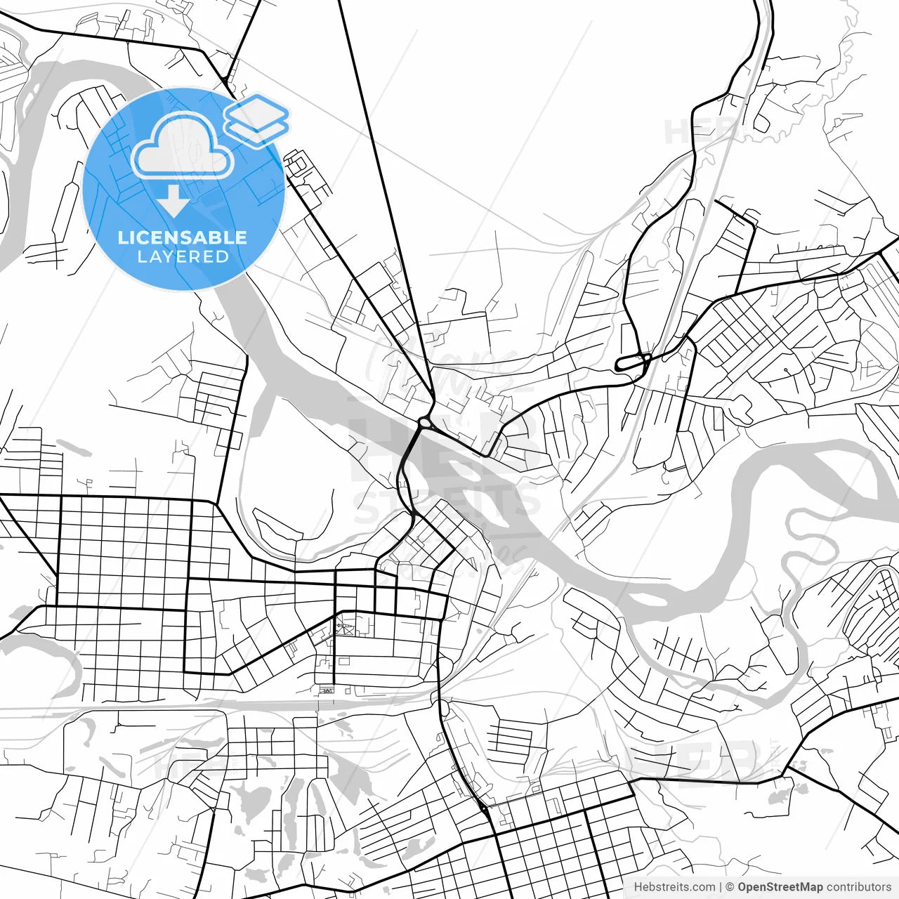 Layered PDF map of Kansk, Krasnoyarsk Krai, Russia