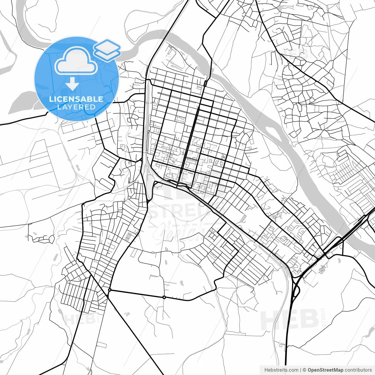 Layered PDF map of Kamensk-Shakhtinsky, Rostov Oblast, Russia