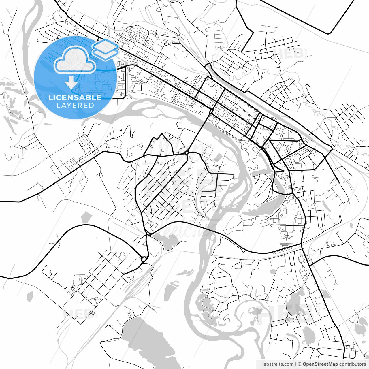 Layered PDF map of Birobidzhan, Jewish Autonomous Oblast, Russia