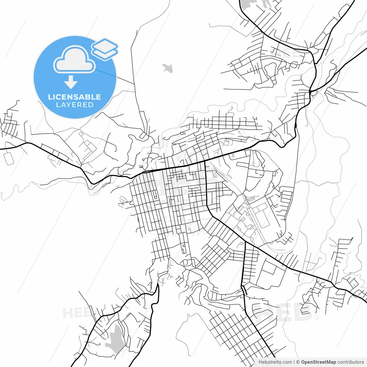 Layered PDF map of Buynaksk, Republic of Dagestan, Russia