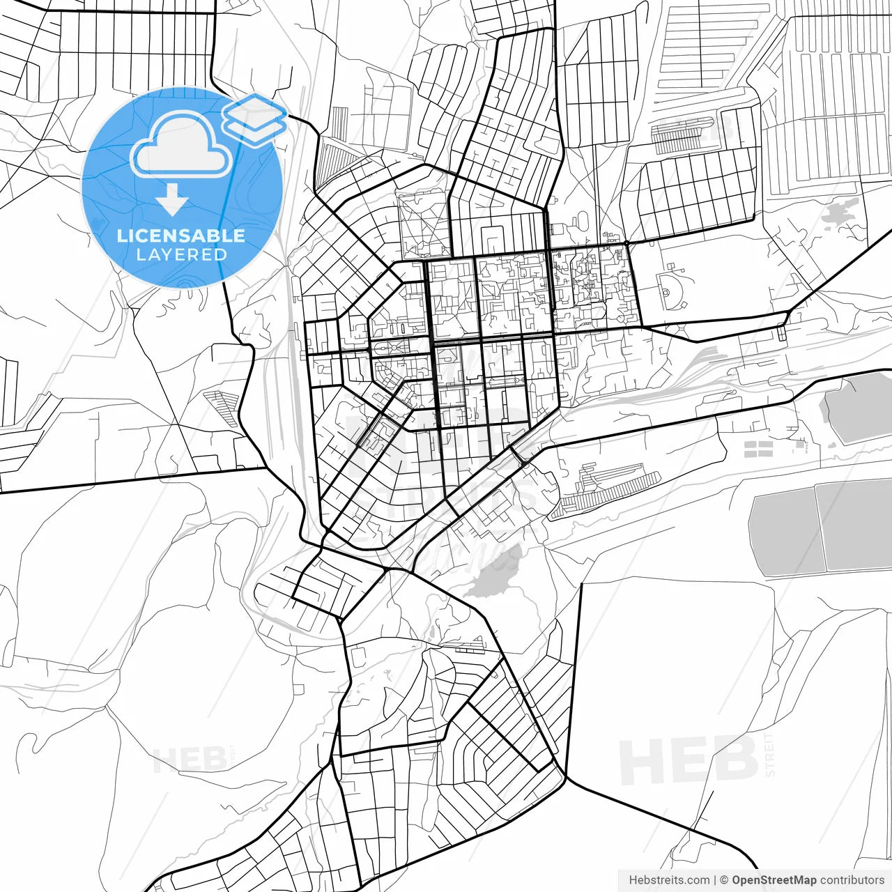 Layered PDF map of Sibay, Republic of Bashkortostan, Russia