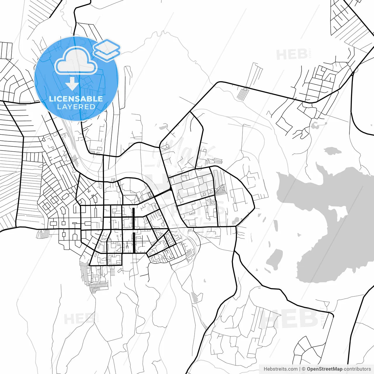 Layered PDF map of Kumertau, Republic of Bashkortostan, Russia