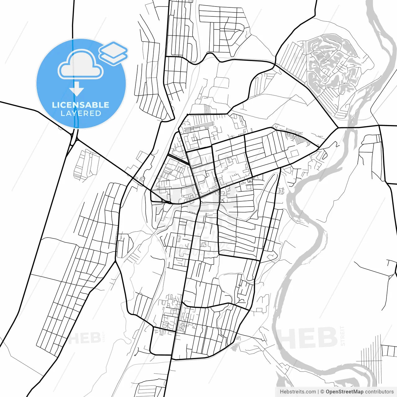 Layered PDF map of Meleuz, Republic of Bashkortostan, Russia