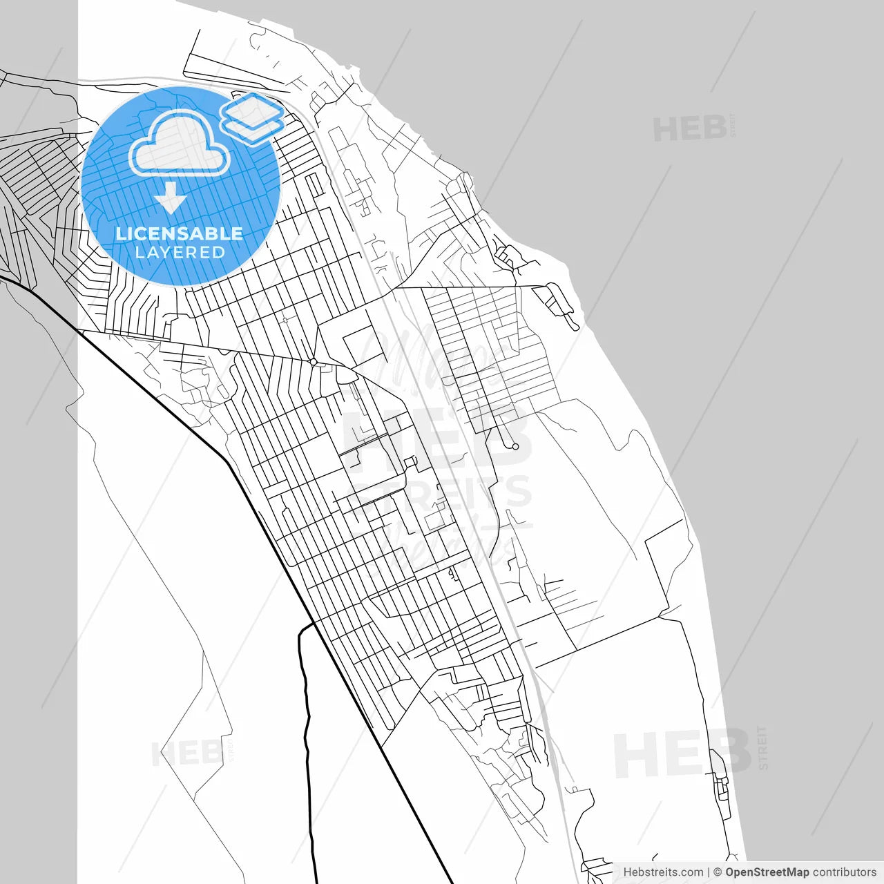 Layered PDF map of Izberbash, Republic of Dagestan, Russia