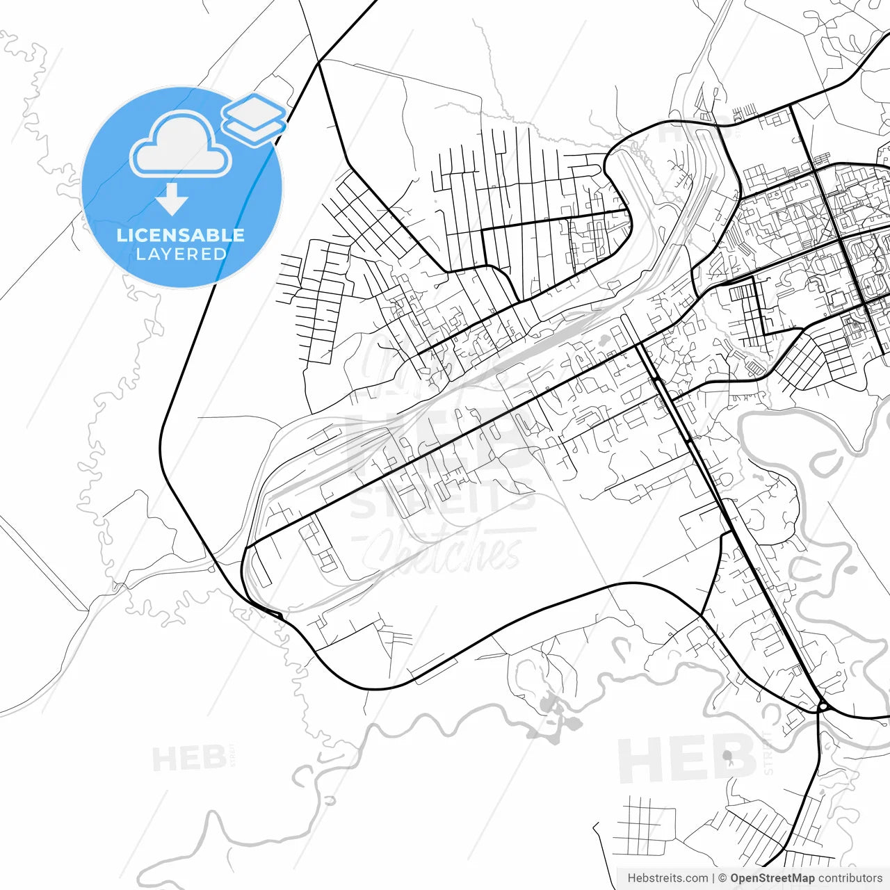 Layered PDF map of Nyagan, Khanty-Mansi Autonomous Okrug-Yugra, Russia