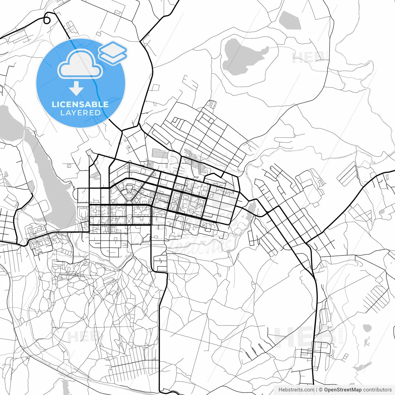 Layered PDF map of Krasnoturyinsk, Sverdlovsk Oblast, Russia