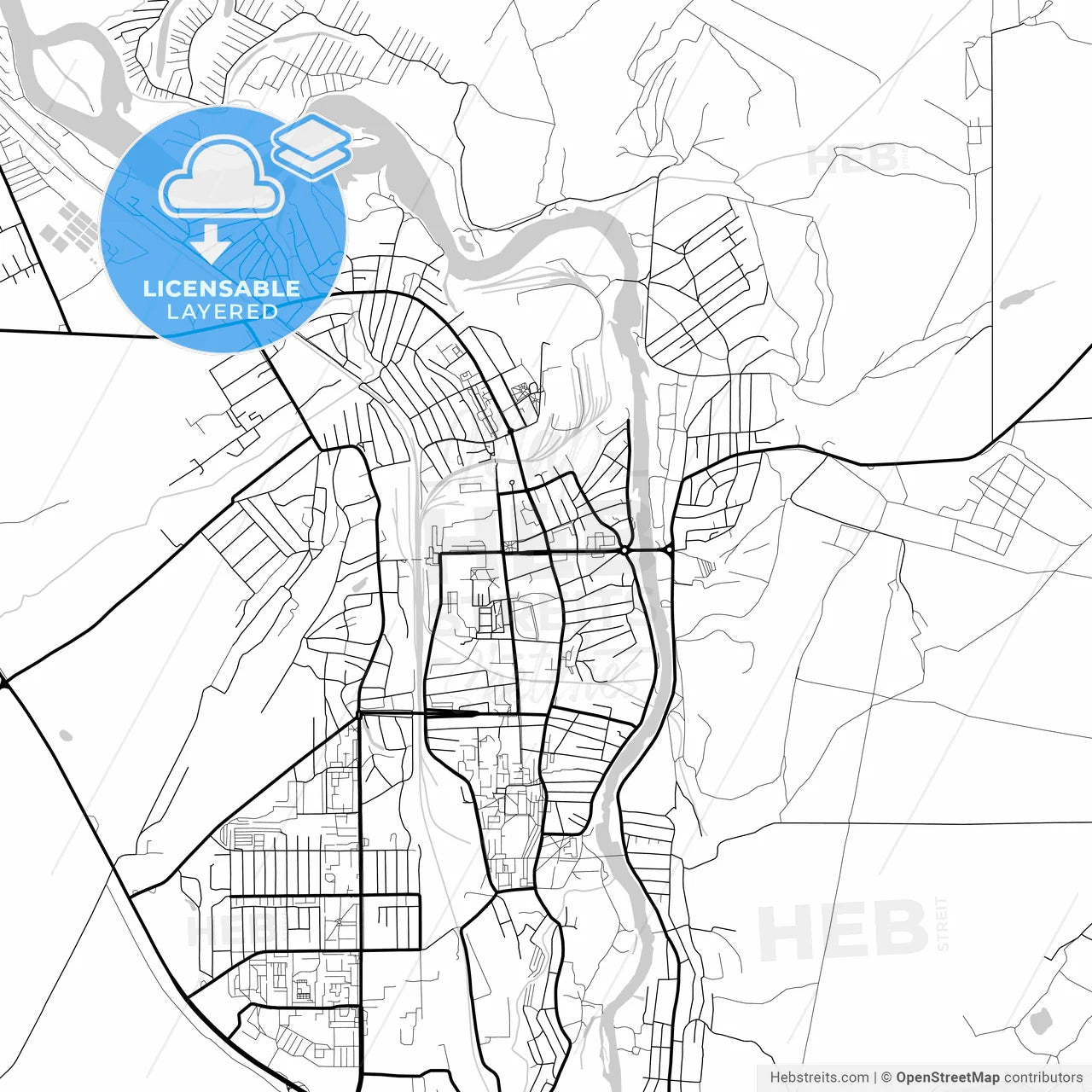 Layered PDF map of Iskitim, Novosibirsk Oblast, Russia