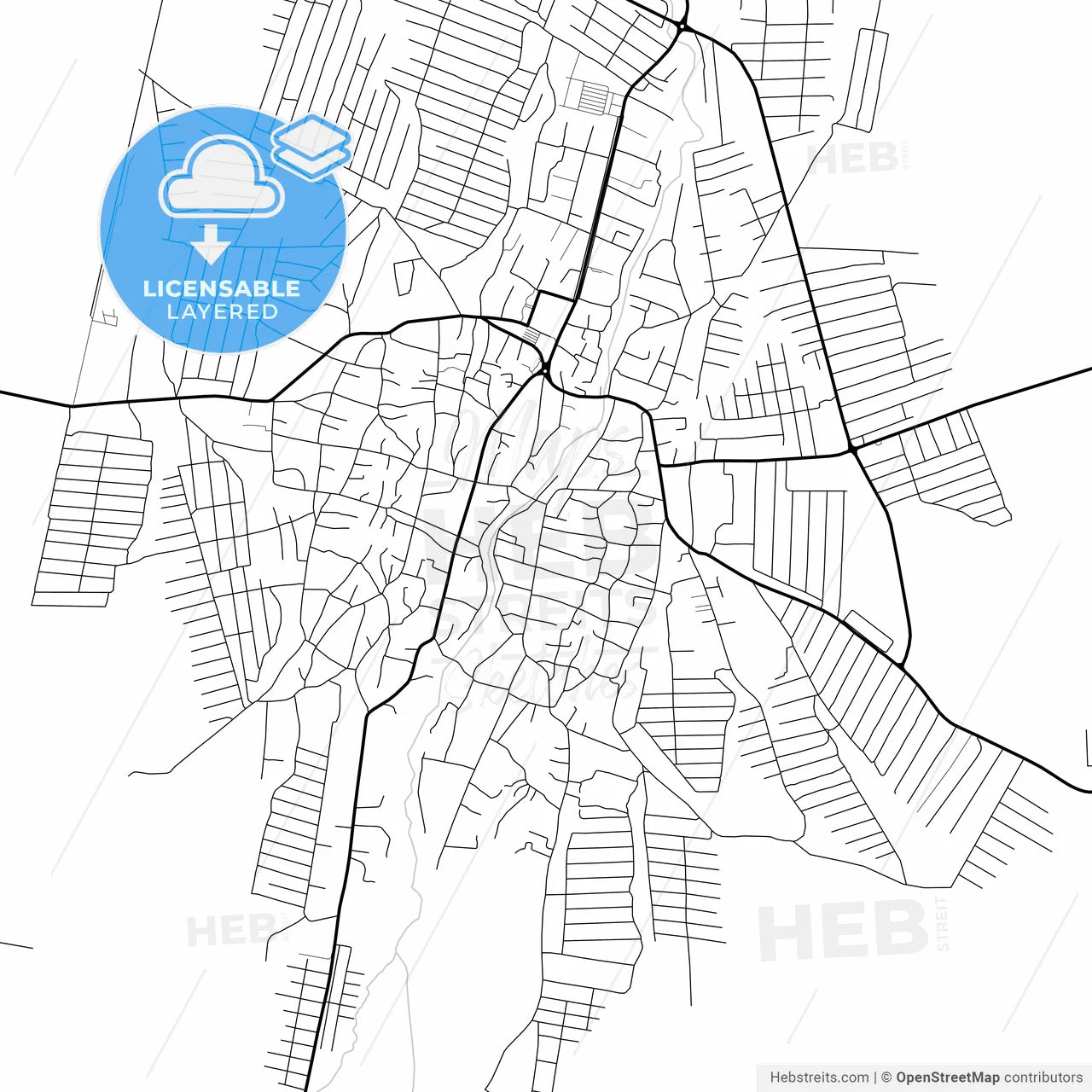 Layered PDF map of Shali, Chechen Republic, Russia