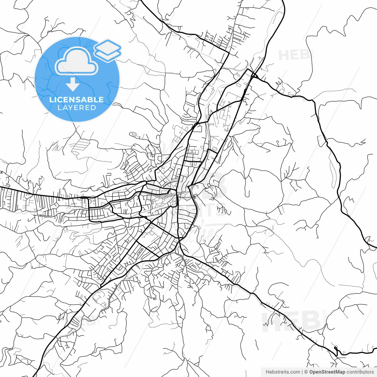 Layered PDF map of Novi Pazar, Raška, Serbia