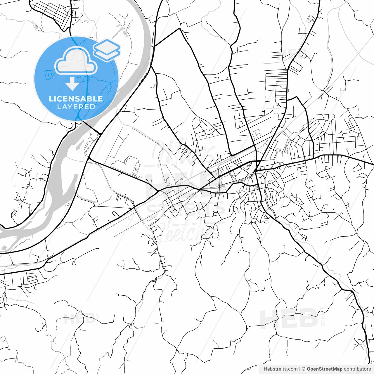 Layered PDF map of Loznica, Mačva, Serbia