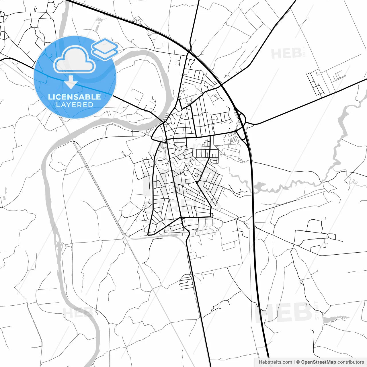 Layered PDF map of Ćuprija, Pomoravlje, Serbia