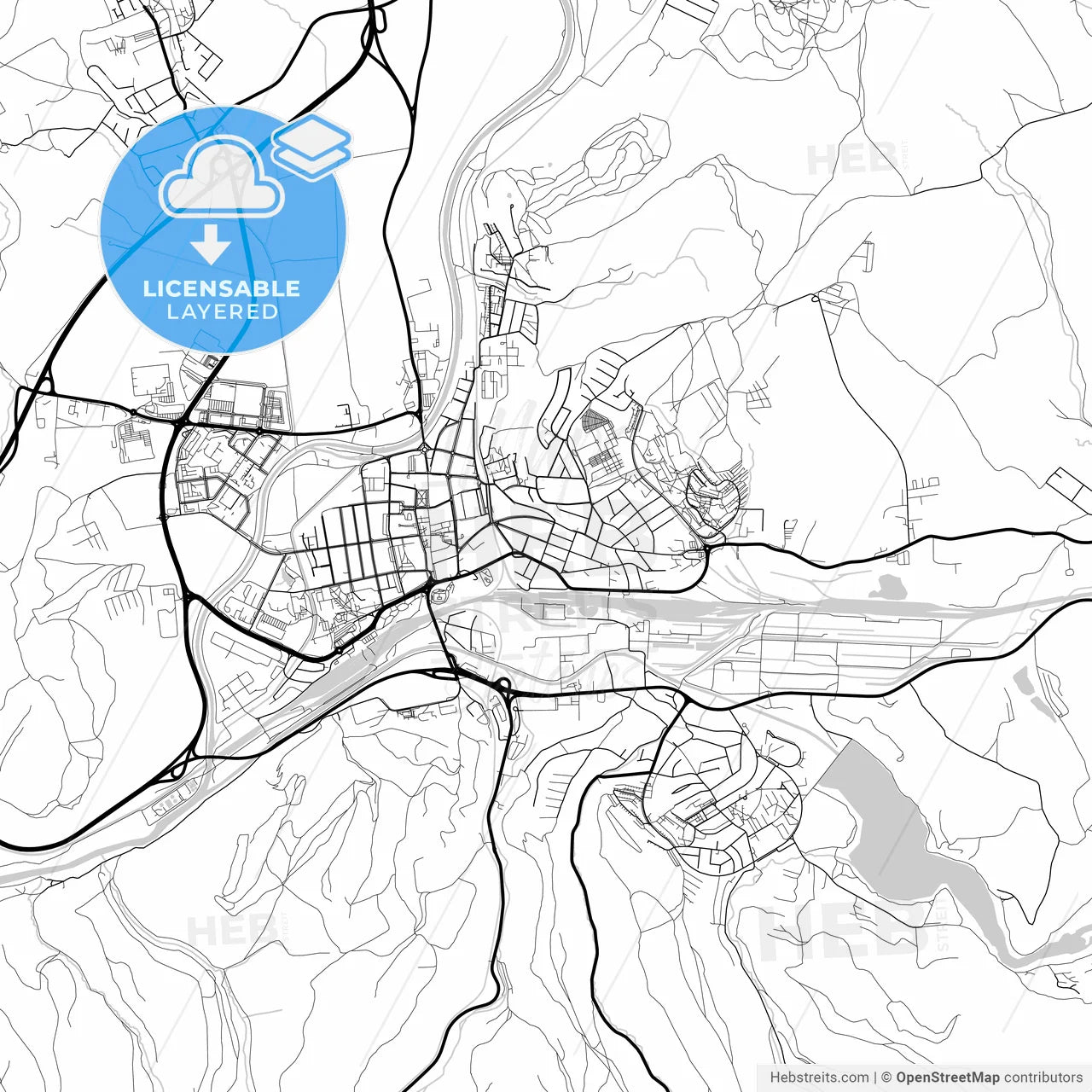 Layered PDF map of Zvolen, Banská Bystrica Region, Slovakia